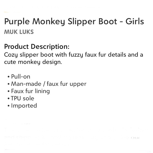 Muk Luks Purple Monkey Slipper Boots Girls Size Large 13-2 or 6-9 Years - Picture 6 of 6